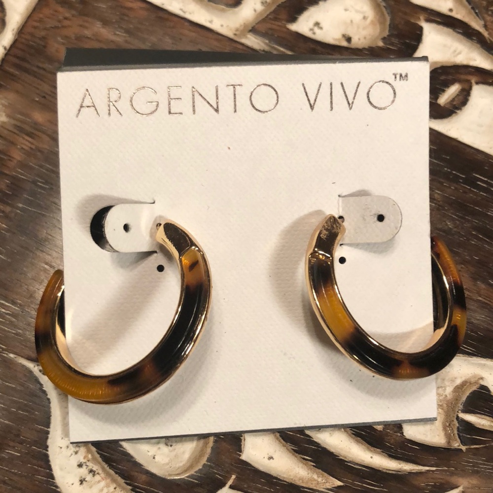 ARGENTO VIVO Tortoise Gold Plated Sterling Silver HOOP Classic Timeless $59 NEW